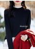 Women's Black Ruffle Lace Knit Sweater - Semi-High Neck Top for Spring/Autumn 2025