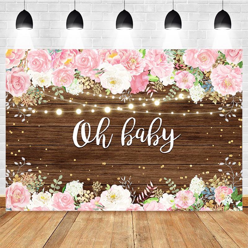 Mocsicka Oh Baby Photography Background Flowers Wood Board Lighting Decoration Style Shower Photo Backdrop Props Studio