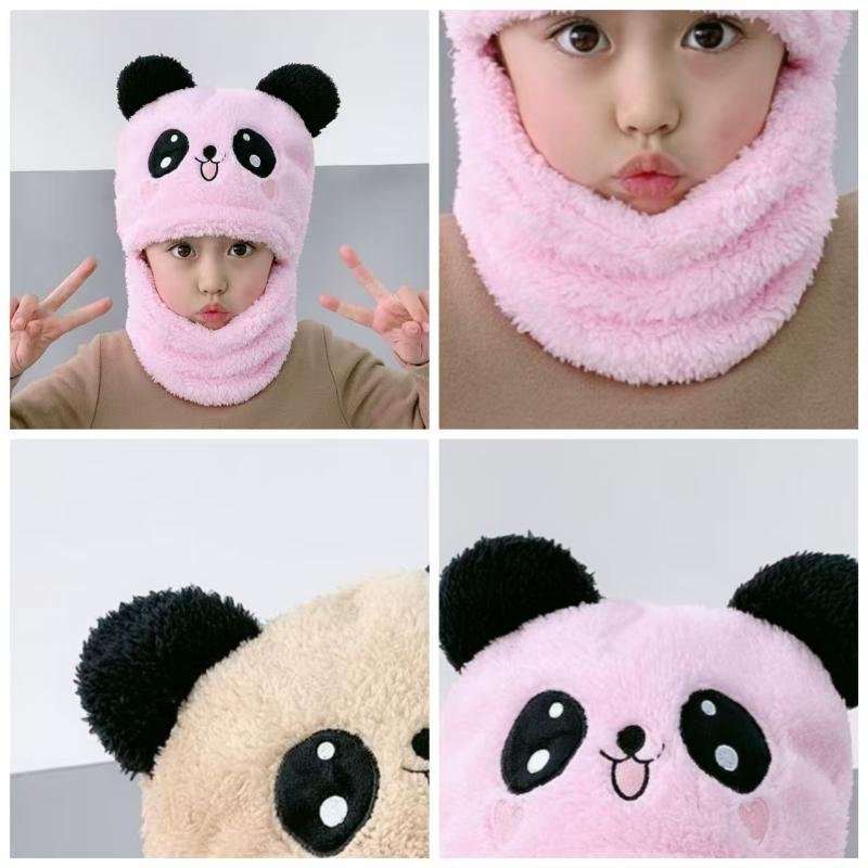 Kids' Winter Hats Boys Girls Scarf Integrated Cute Thick Warm Baby Ear Flap Face Cover