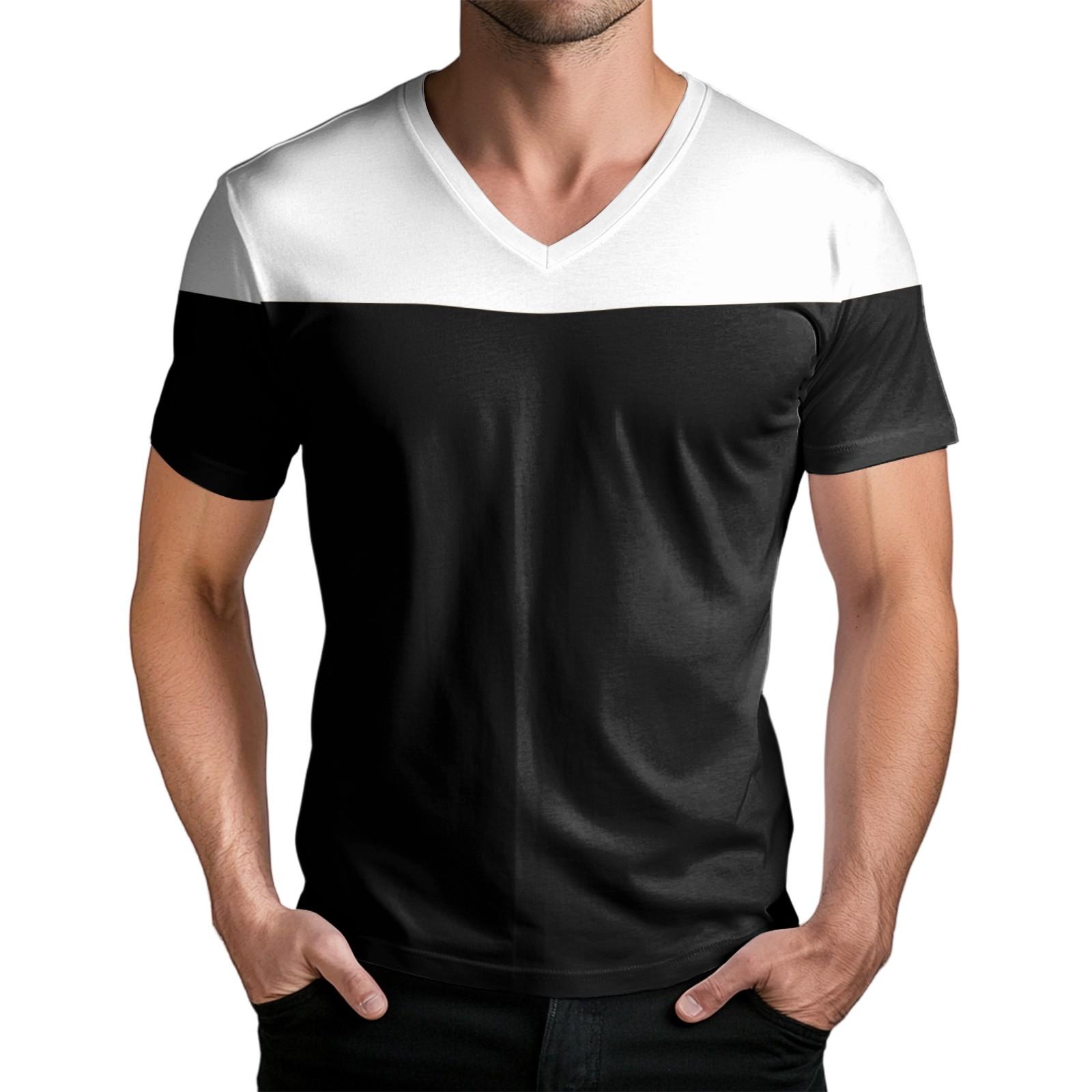 Мужская модная футболка с коротким рукавом и V-образным вырезом L чёрный 1109₽