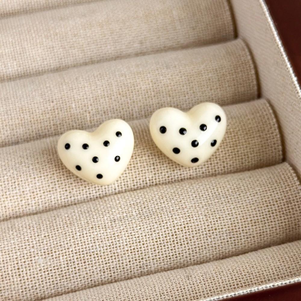 Polka Dot Heart Dot Stud Earrings Colorful Stud Earrings Elegant Heart Earrings Women