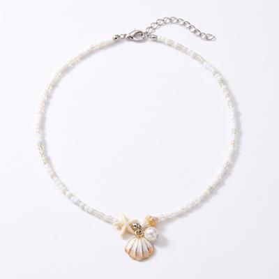 2026 Sommer Boho Perlen Choker Halskette für Damen Vintage Silber Farbe Muschel Seestern Anhänger Kragen Strandurlaub Schmuck Geschenk