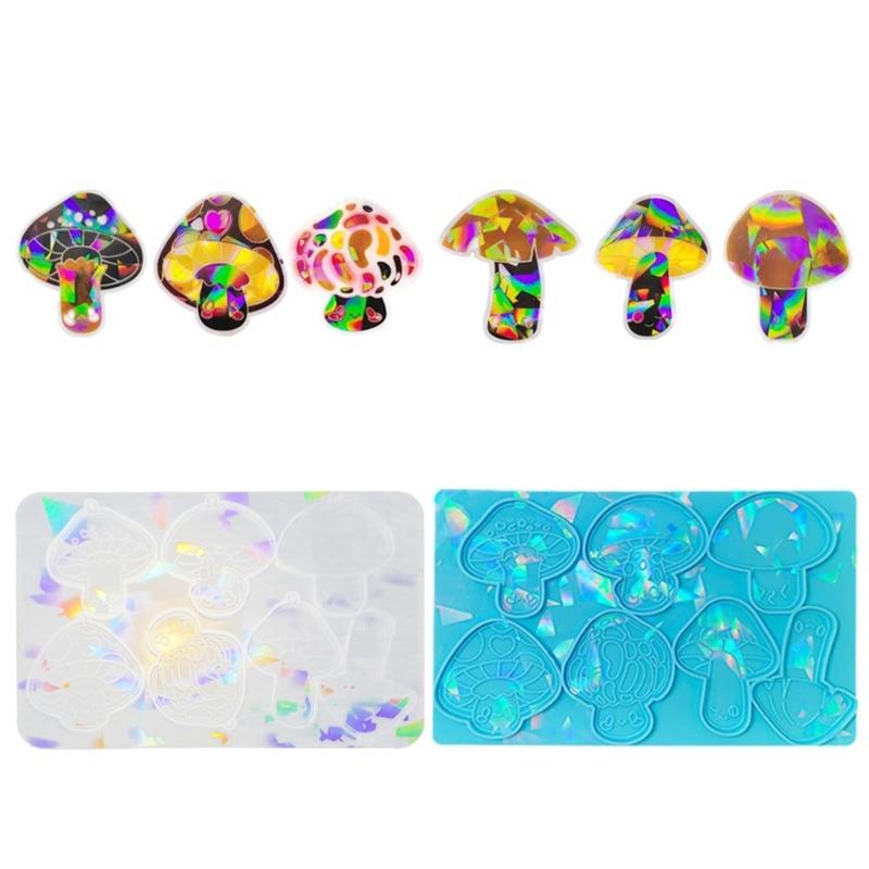 Light and Shadow Keychain Pendant Silicone Molds Mushroom-shape Holographic Mold DIY Ornaments Mould for Birthday Gift