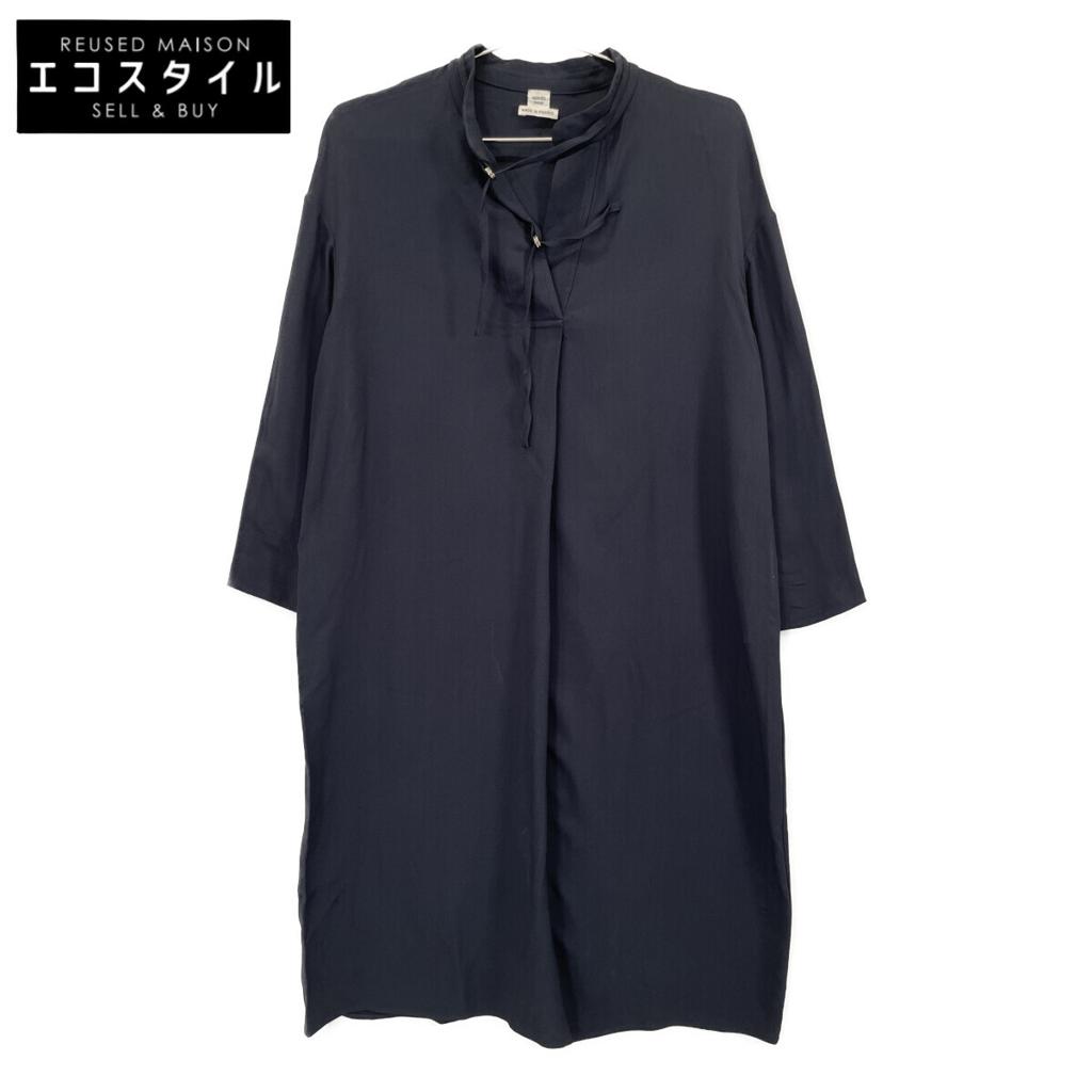 HERMES Navy Silk Blend Ribbon Tie Dress dress 34 NavyUsed