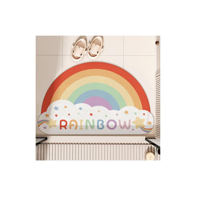 Diatom Mud Floor Mat Cartoon Cute Puppy Rainbow Bathroom Floor Mat Toilet Toilet Wear-resistant Absorbent Non-slip Mat