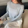 New Arrivals Open Run Women Semi Sheer Waffle Knit Crop Long Sleeve