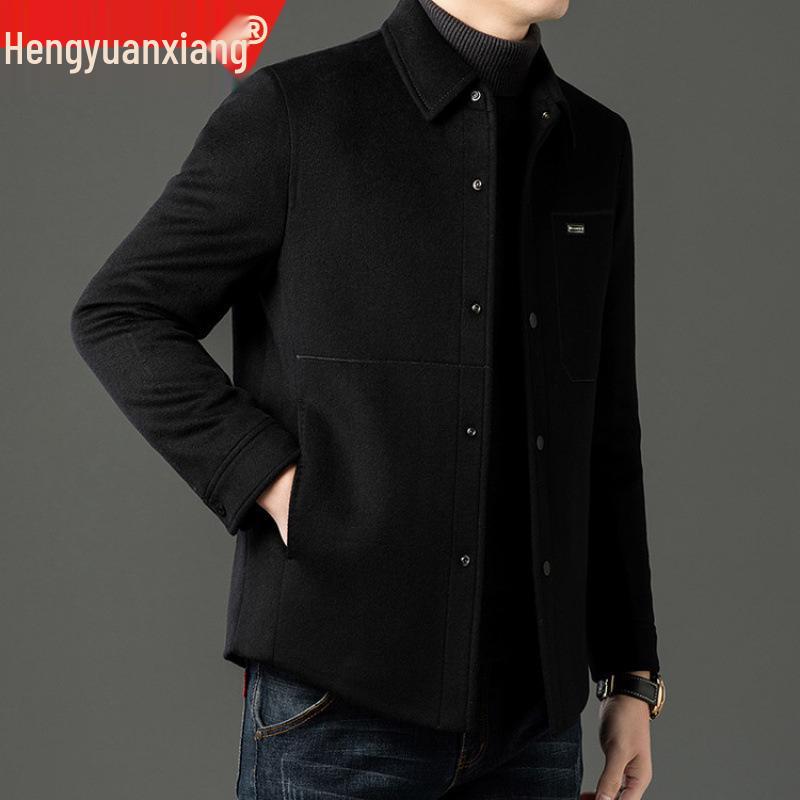 Hengyuanxiang Men's Wool-Down Detachable Jacket, 2025 Autumn Casual Lapel Coat