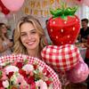 Strawberry Love Balloon Set Fruit Strawberry Shaped Balloon and Red Grid Love Balloon for Wedding Shower, Birthday Photo Props