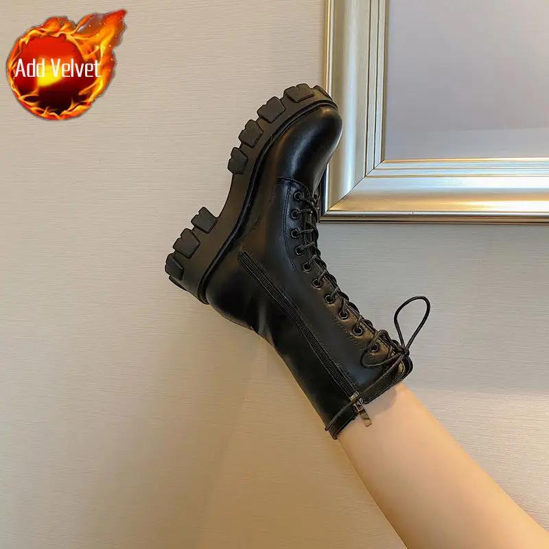 Fashion Women's Half High Boots Autumn Ladies Mid Calf Shoes Trend 2025 Platform on Promotion New In Hot Comfortable and Elegant Boot Pu
