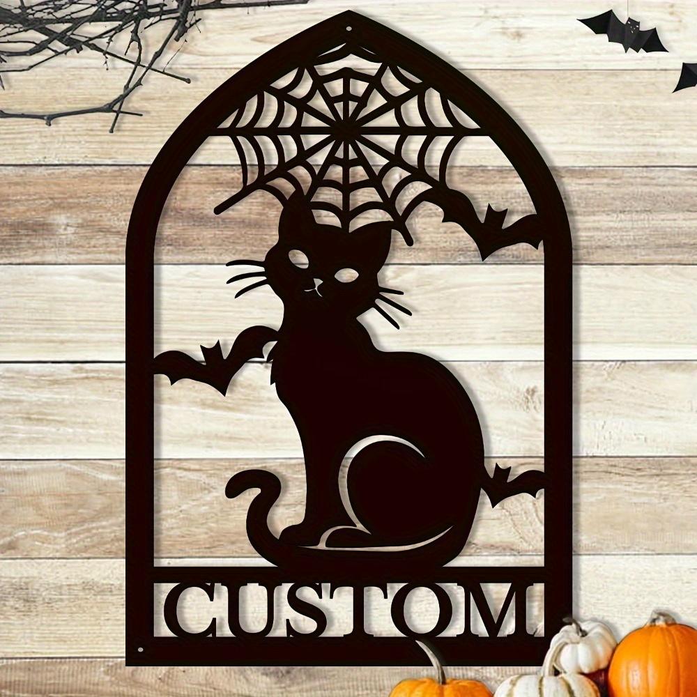 Spooky Cat Custom Metal Wall Sign - Personalized Waterproof Iron Plaque for Indoor/Outdoor Decor, Wall Sculptures.