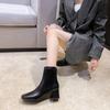 European and American Short Boots Women's 2024 Autumn New Design Sense Square Head Back Zipper Mid Heel Women's Boots Zapatillas