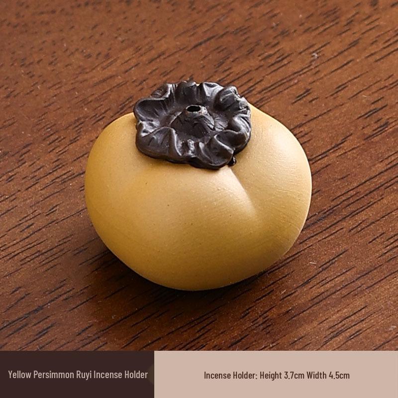 Creative Small Ceramic Persimmon Incense Holder - Zisha Burner for Agarwood & Sandalwood, Ideal for Tea & Incense Ceremonies Indoors