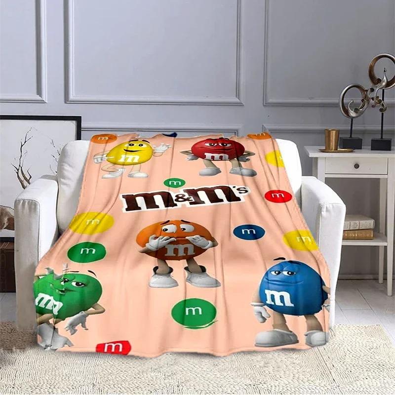 M&M Bohnen Schokolade Cartoon Aufdruck Plüschdecke, Modisch, Warm, Wandern, Zuhause, Sofa, Bettwäsche, Kinderbettdecke Geschenk