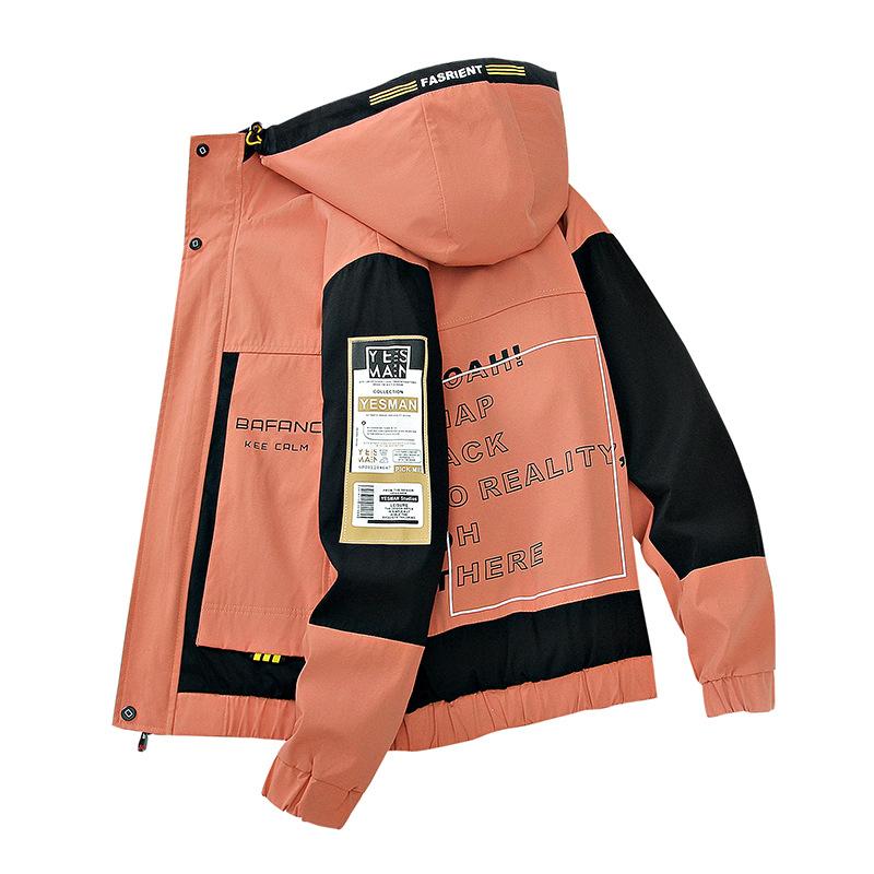 Spring Autumn Plus Size Men's Jacket Hooded Windbreaker Coats Fashion Letter Printed Patchwork Outwear Casual Jackets