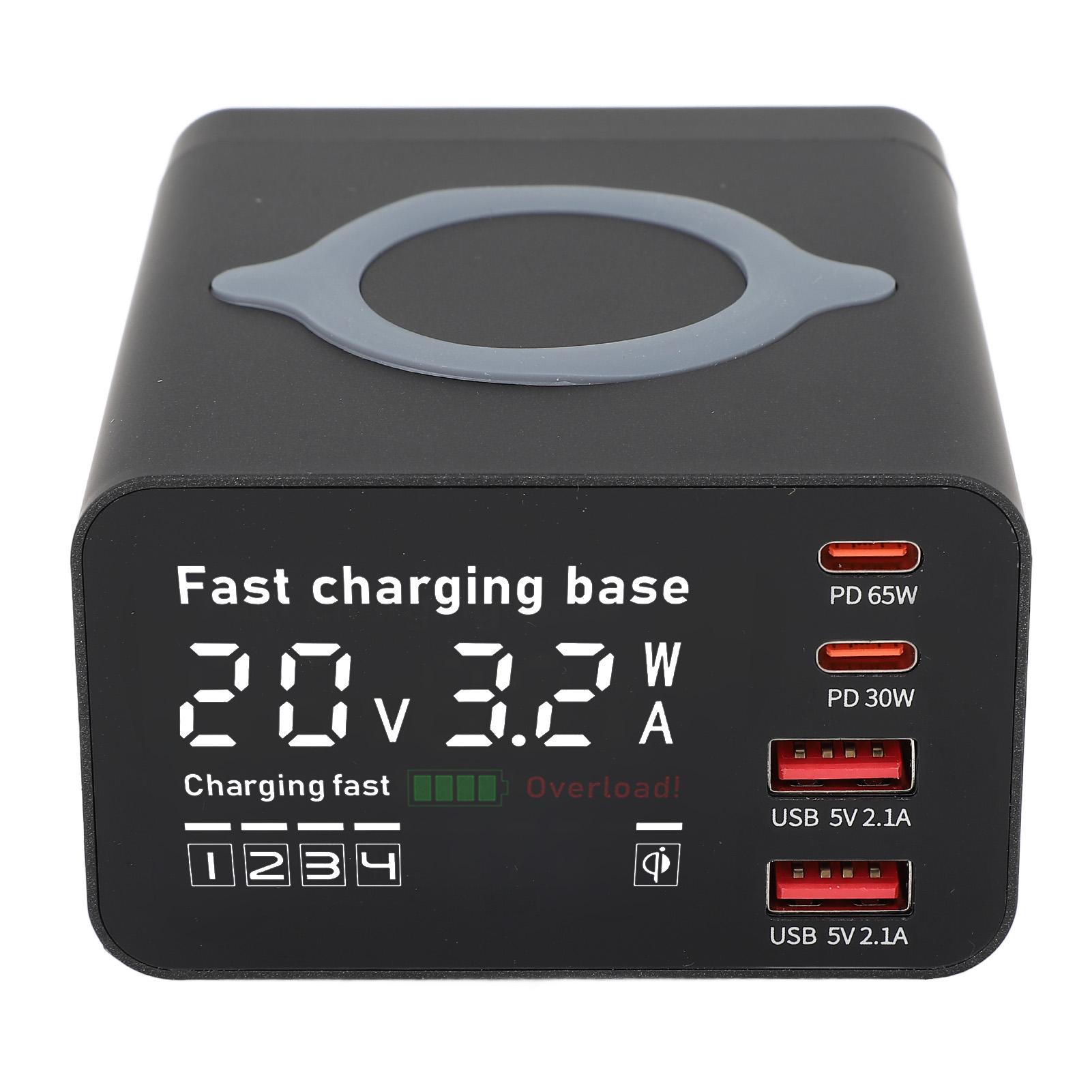 

Зарядная станция 110 Вт для нескольких устройств с цифровым дисплеем, 4 порта PD 65 Вт QC 3.0, магнитная, беспроводная EU Plug