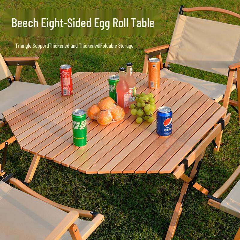 JunKaiWei Portable Octagonal Beech Wood Camping Table