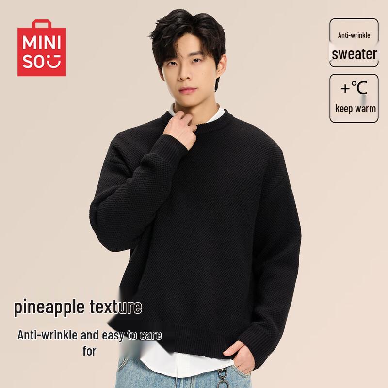 MINISO Men's Loose-Fit Textured Knit Pullover Sweater