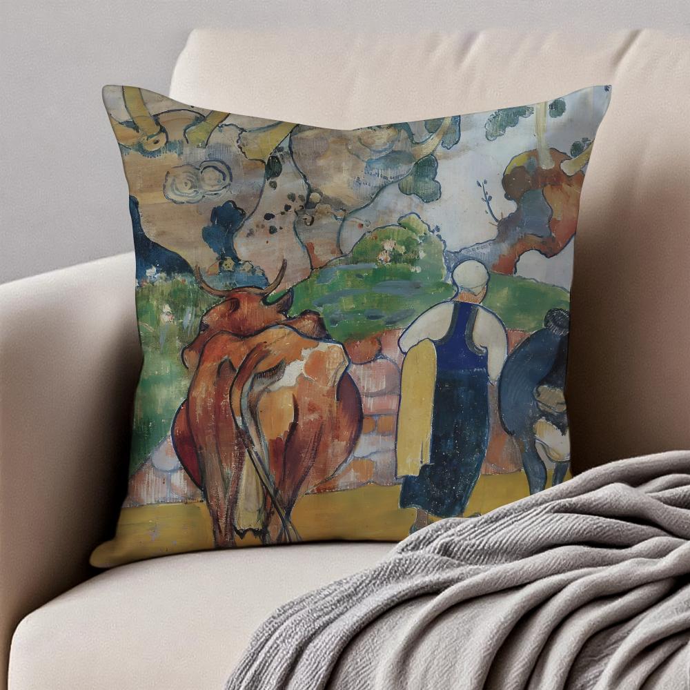 PostImpressionism PPaul Gauguin Cushion Cover Pillowcase Antidustmite Invisible Zipper Short Plush Sofa Cushion