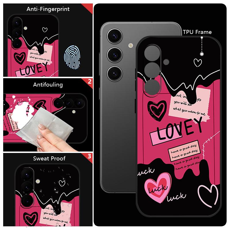 Lovely Heart Pattern Case For Samsung Galaxy S26 S25 Ultra S24 S23 S22 Plus S21 FE A15 A16 A17 A35 A36 A54 A55 A56 5G Soft Cover