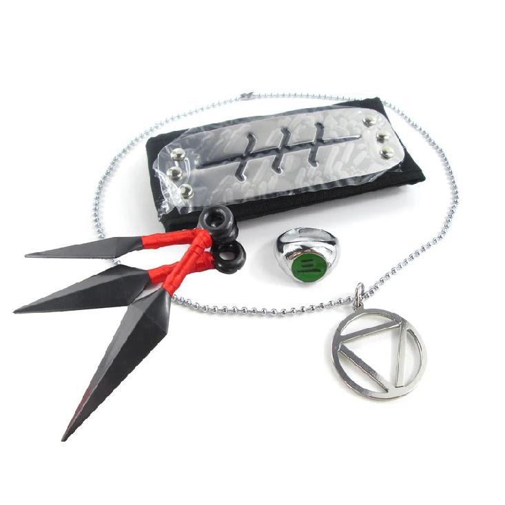 Brdwn Cosplay Akatsuki Hidan Itachi Logo Headband Necklace Ring Kunai