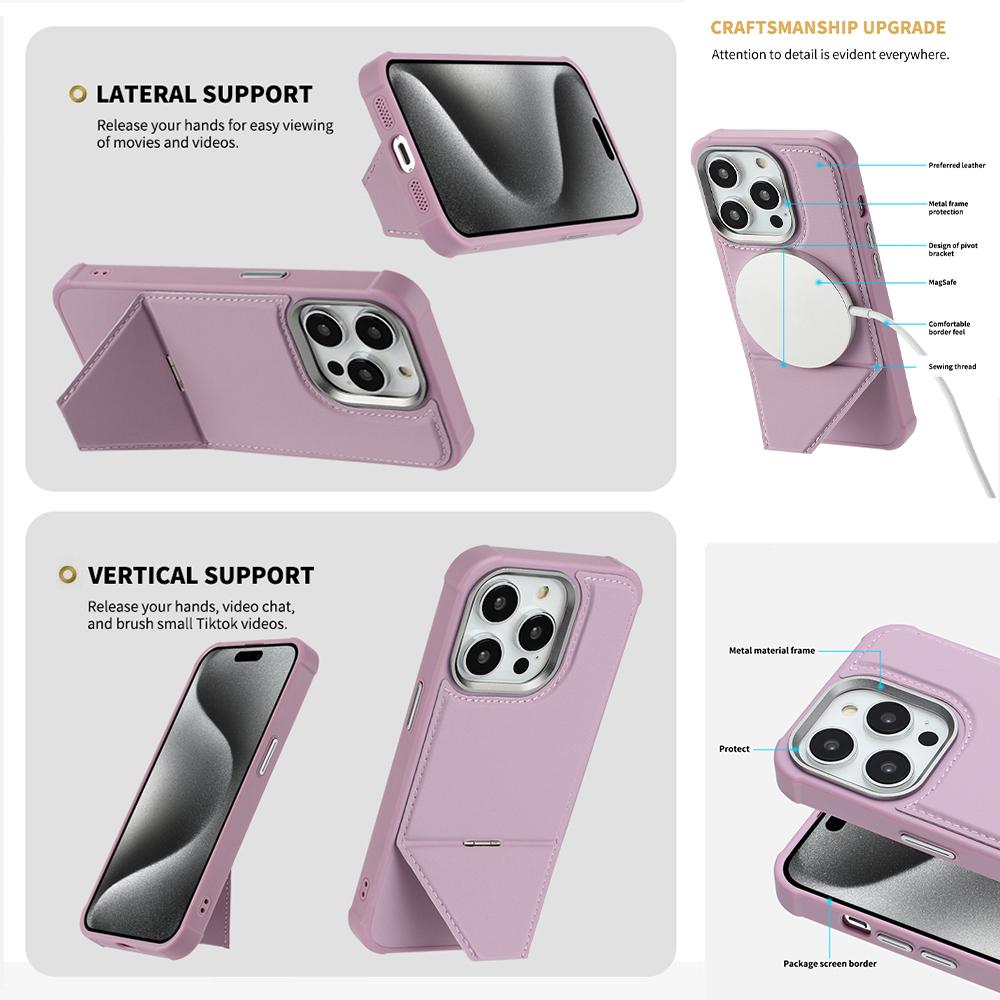 For iPhone 15 Pro Max Case Compatible with MagSafe Kickstand TPU + PU Leather Phone Cover