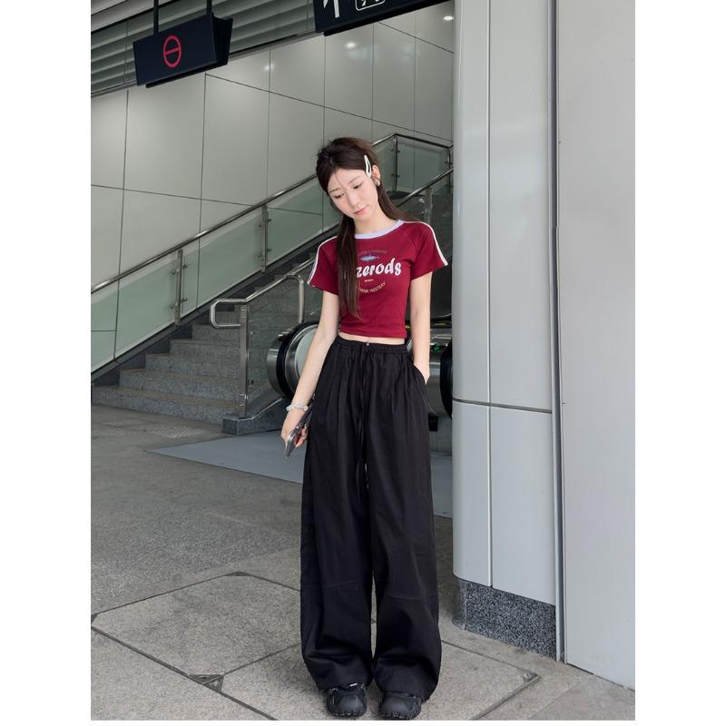 High Street Hottie Harlan Pants Women's Red Lazy Wind Jazz Slack Sports Loose Wide Leg Casual Pants