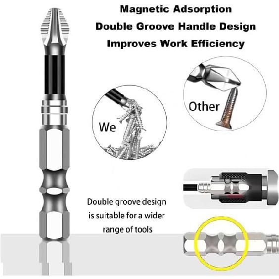 K5 Impact-Resistant and Non-Slip Bit, K5 Anti Slip Bit,Slideach Magnetic Screwdriver Bits, Anti Slip Ph2 Impact Driver Set, Slideach Magnetic