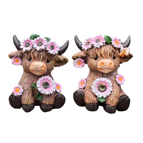 Highland Cow Vase Cute Cow And Flower Resin Vase Decorative Planter Without Drain Hole for Plants Flowers Home Outdoor Indoor Decor
