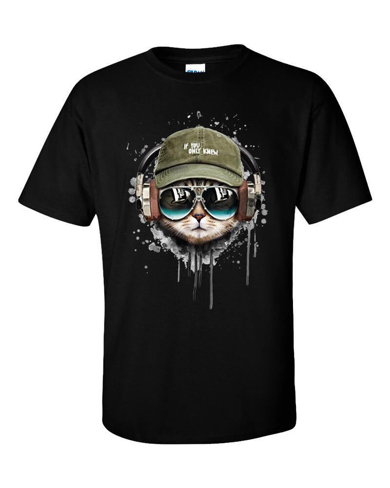 If You Only Knew Headphones Tabby Cool Cat T-shirt S