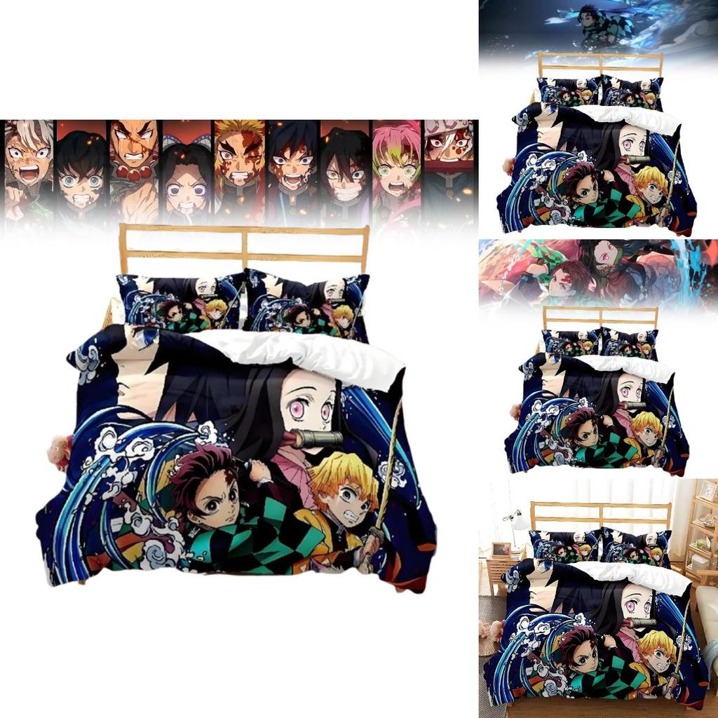 Demon Slayer Quilt Cover Set With Reactive Printing And Brushed Material For Modern Bedroom Decor