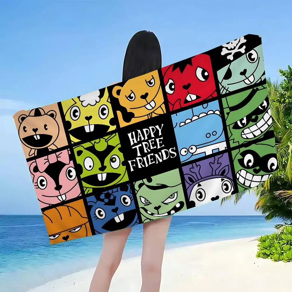 Happy Tree Friends Cartoon Bath Towel Microfiber Soft Water Absorbing Breathable For Girl Kids Decorative Cartoon Beach Towel