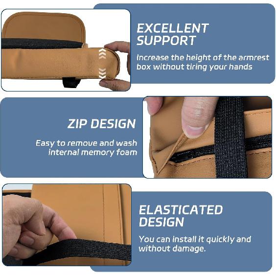 Center Console Cover, 12.2"×8.27"×4.8" Arm Rest Cover for Car, Leather Brown