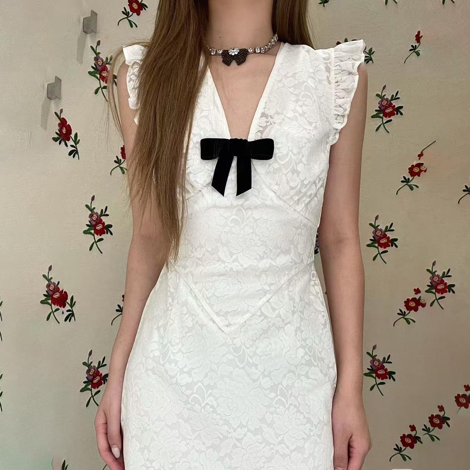 Available Now: Lace Puff Sleeve Slim Fit Two-Piece Dress (Size 26) Small белый