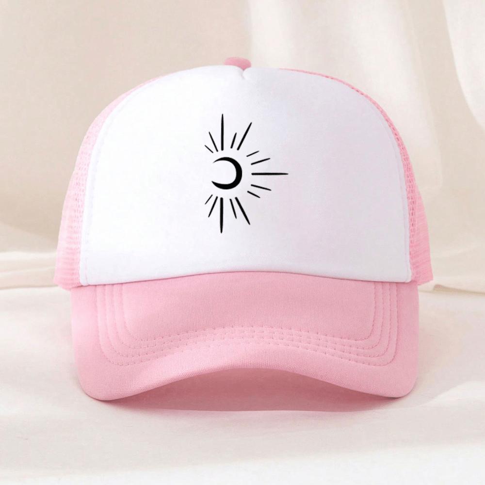 Celestial Sun and Moon Graphic Trucker Hat Mesh Back Adjustable Baseball Cap Casual Outdoor Snapback