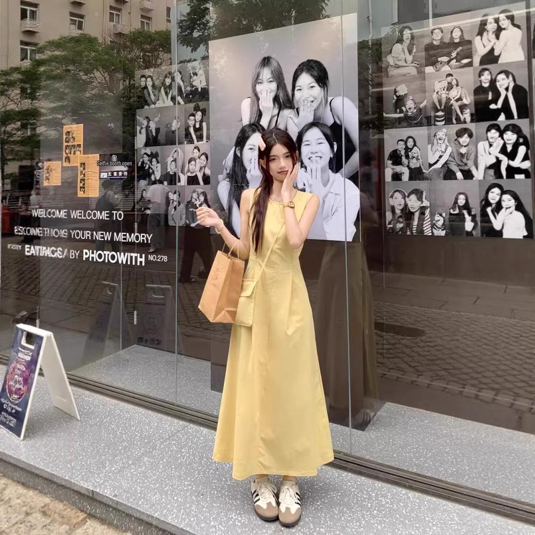 

2025 Женское летнее А-силуэтное платье-жилет без рукавов желтого цвета - Ретро стройнящий стиль Large - Premium