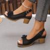 Flower High Heel Sandals Summer New European and American Fashion Block Heel Buckle Women's Sandals