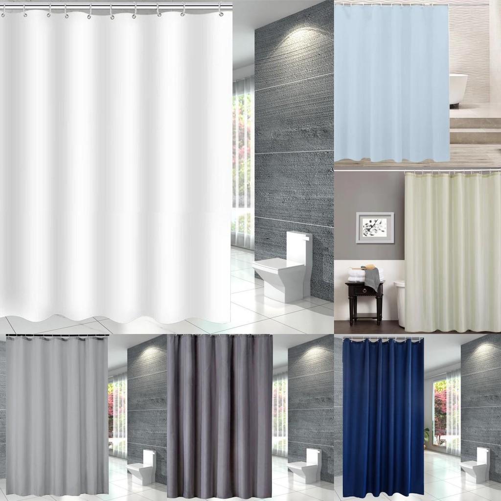 Waterproof Solid Color Polyester Shower Curtain Hooks Set For Decor Bathroom