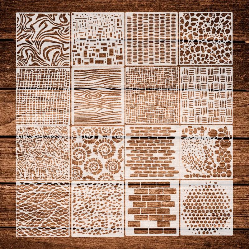 

16 штук/набор, Шаблон для текстурной живописи, Шаблон для живописи рукописного отчета, Тема текстурного декора для ручного аккаунта, Многоразовый, Креативный DIY