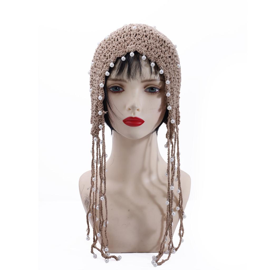 Ethnic Style Handwoven Sun Hat With Tassels And Pearls For Summer Sun Protection