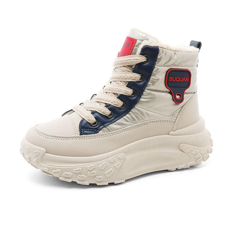 High Top Breathable and Non Slip Shoes for Autumn and Winter Women, Warm High Top with Plush Thick Sole, Height Increasing Cotton Shoes