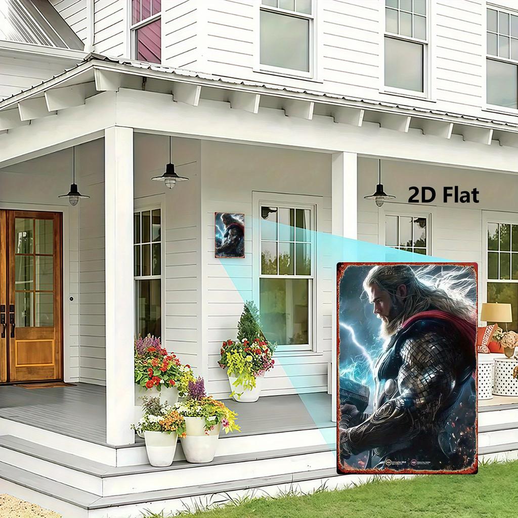 1pc MARVEL Thor Mjolnir Hammer Wall Art Decor - 20.32x30.48 Cm Iron Metal Superhero Plaque with Pre-Drilled Holes, Vibrant Storm