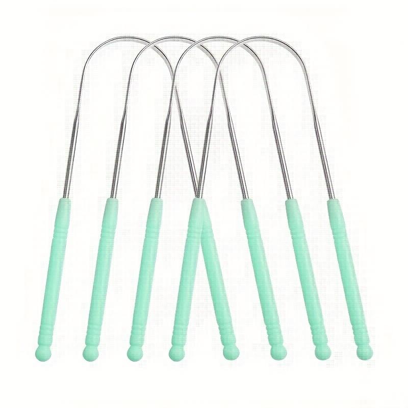 

4pcs Stainless Steel Tongue Scraper with Plastic Handle , Gentle Tongue Cleaning - Men & Women Oral Hygiene Essentials