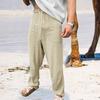 Men Pants Drawstring Elastic Waist Straight Leg Loose Solid Color Pockets Sweat Absorption Daily Wear Casual