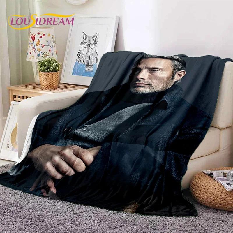 Mads Mikkelsen 3D Schauspieler Star Weiche Flanelldecke für Betten Schlafzimmer Sofa Picknick, Überwurfdecke zum Zudecken Outdoor Freizeit Nickerchen Geschenk