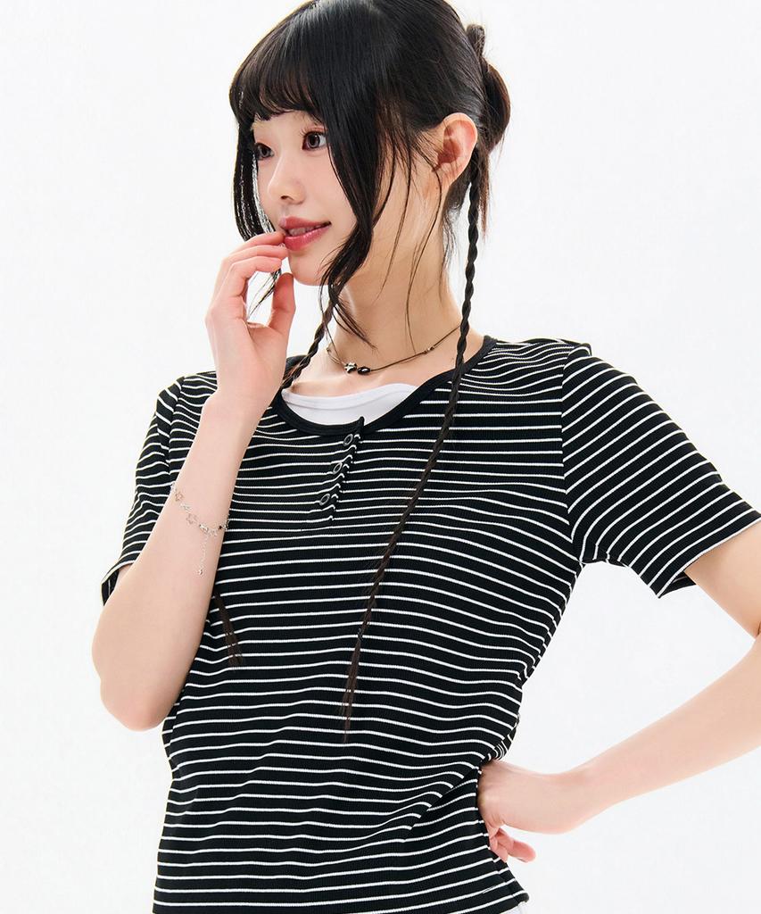 CHASECULT Women'S Striped Layered Short Sleeve T-Shirt-Fbrg5874D03