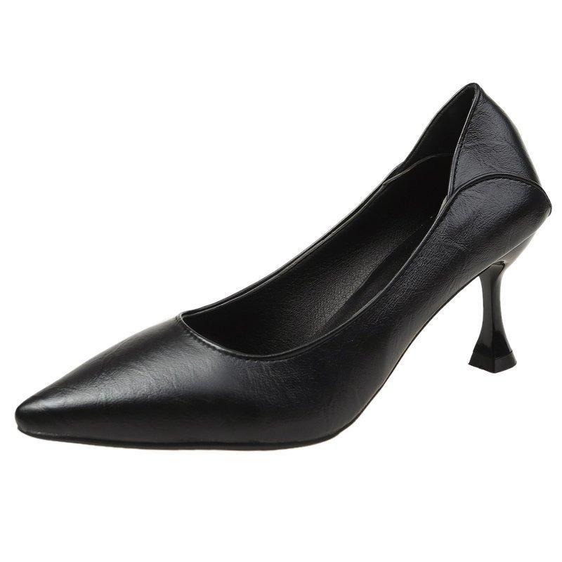 Not Tired Feet High Heels Thin Heels New Commuter Work Professional Black Single Shoes Soft Leather Women's Shoes Spring