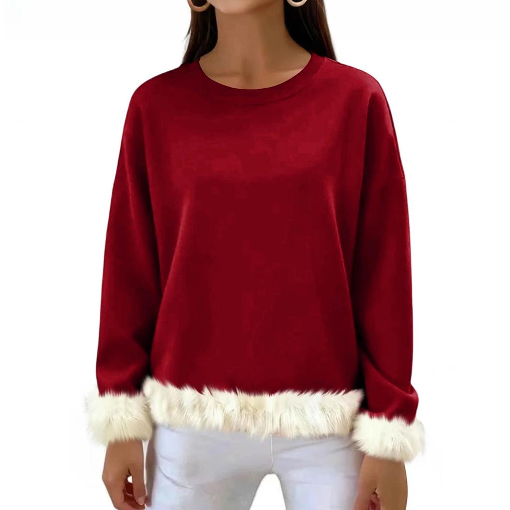 Women's Casual Round Neck Long Sleeve Sweatshirt Solid Color Sweatshirt