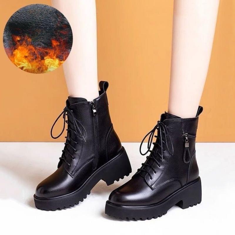 New Style Shoes: Thick-soled, Chunk-heeled  Ankle Boots, Versatile Soft Leather Cotton Boots