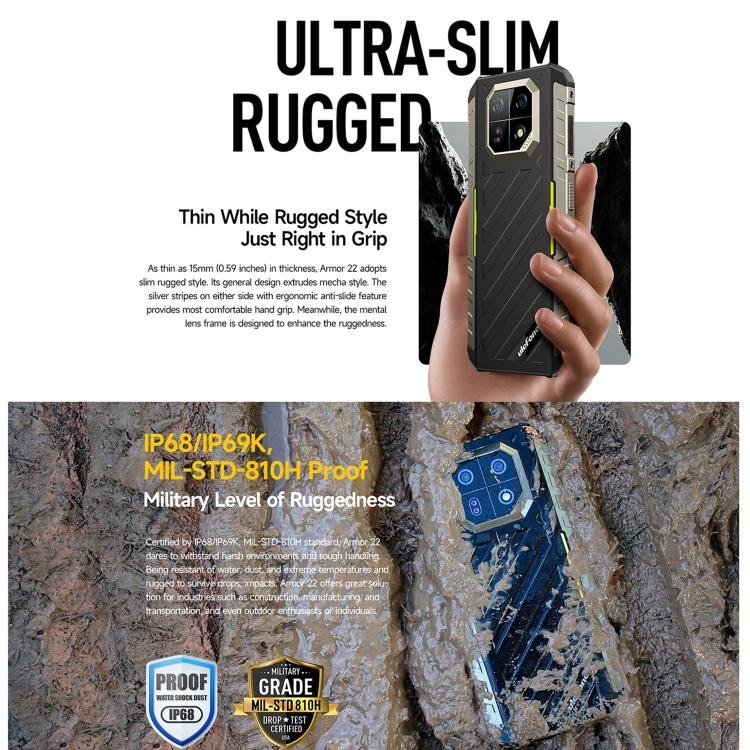 Ulefone Armor 22, Telefono Robusto IP68/IP69K, 6,58 pollici Android 15 MediaTek Helio G96 Octa Core, Rete: 4G, NFC, OTG