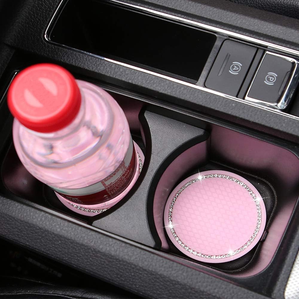 ACODABLEM 4 Pack Bling Car Coasters, 2.75 Inch Bling Crystal Rhinestone Soft Rubber Universal Anti-Slip Glitter Cup Mats Auto Drink Coaster Car
